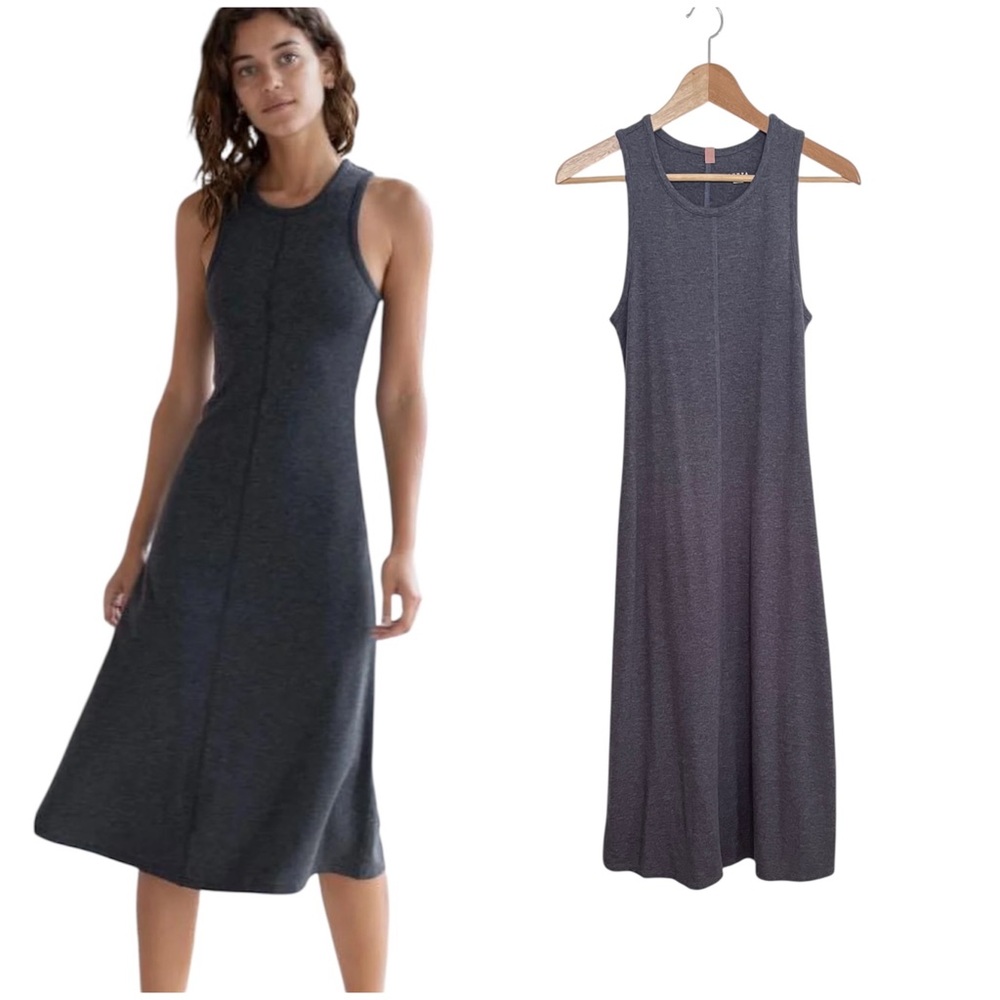 Lunya Charcoal Gray Sleeveless Restore Fitted Midi Dress Medium